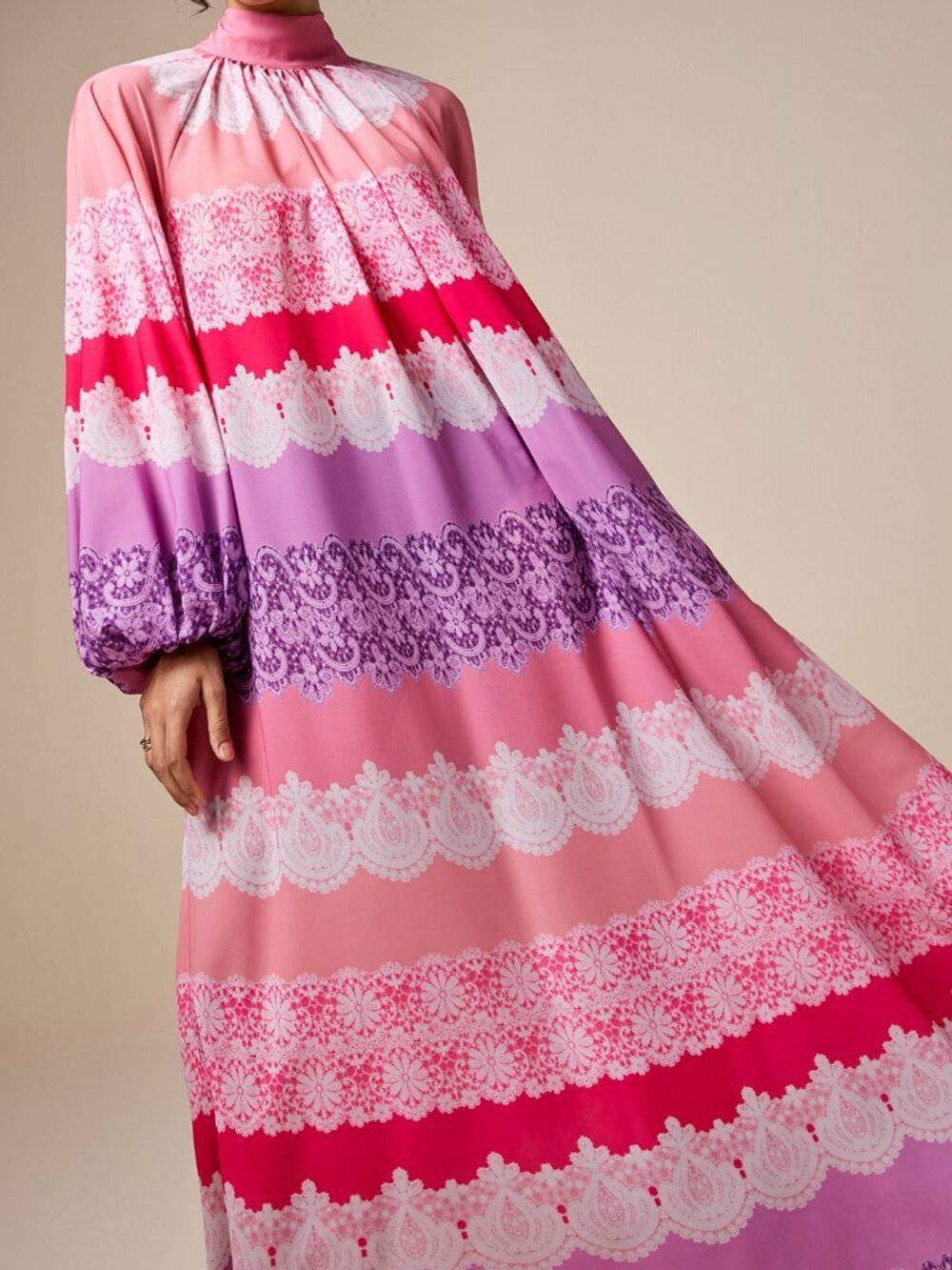 Multicolor Boho Women's Lace Print Dress - Picture 4 of 9